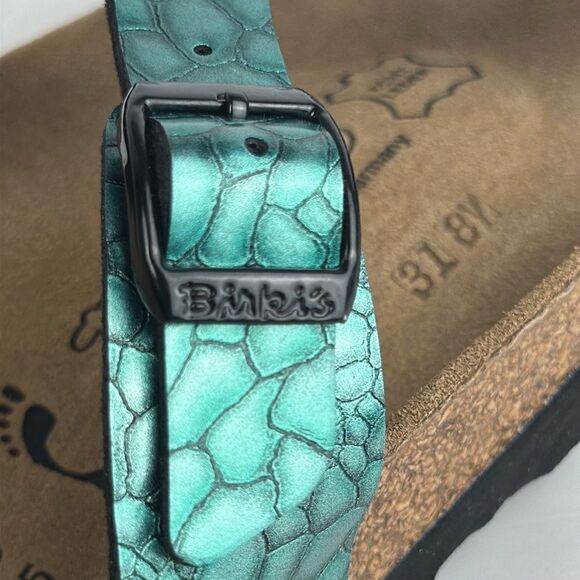 NWB Birkenstock Birki’s Sylt Metallic Turquoise Croc Embossed Sandals 38 US 7 - Picture 9 of 14
